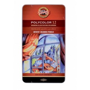 Ξυλομπογιές KOH-I-NOOR Polycolor 12 Χρώματα σε Μεταλλική Κασετίνα
